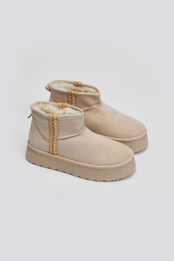 Μποτάκια κοντά με γούνα και ραφές ERYNN - Μπεζ - thefashionproject.gr - ERYNN
