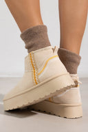 Μποτάκια κοντά με γούνα και ραφές ERYNN - Μπεζ - thefashionproject.gr - ERYNN