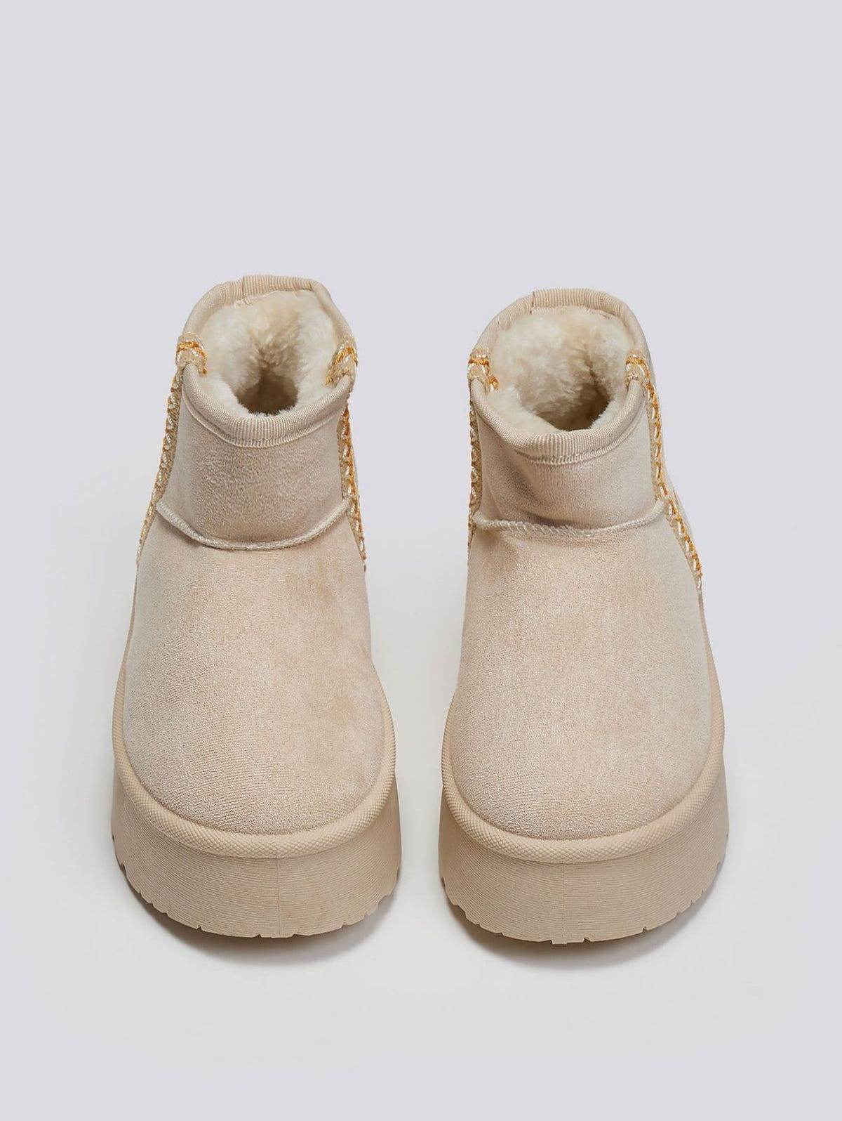 Μποτάκια κοντά με γούνα και ραφές ERYNN - Μπεζ - thefashionproject.gr - ERYNN