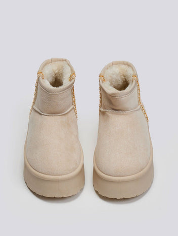 Μποτάκια κοντά με γούνα και ραφές ERYNN - Μπεζ - thefashionproject.gr - ERYNN