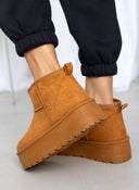 Μποτάκια με γούνα flatform - Κάμελ - thefashionproject.gr - The Fashion Project