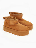Μποτάκια με γούνα flatform - Κάμελ - thefashionproject.gr - The Fashion Project