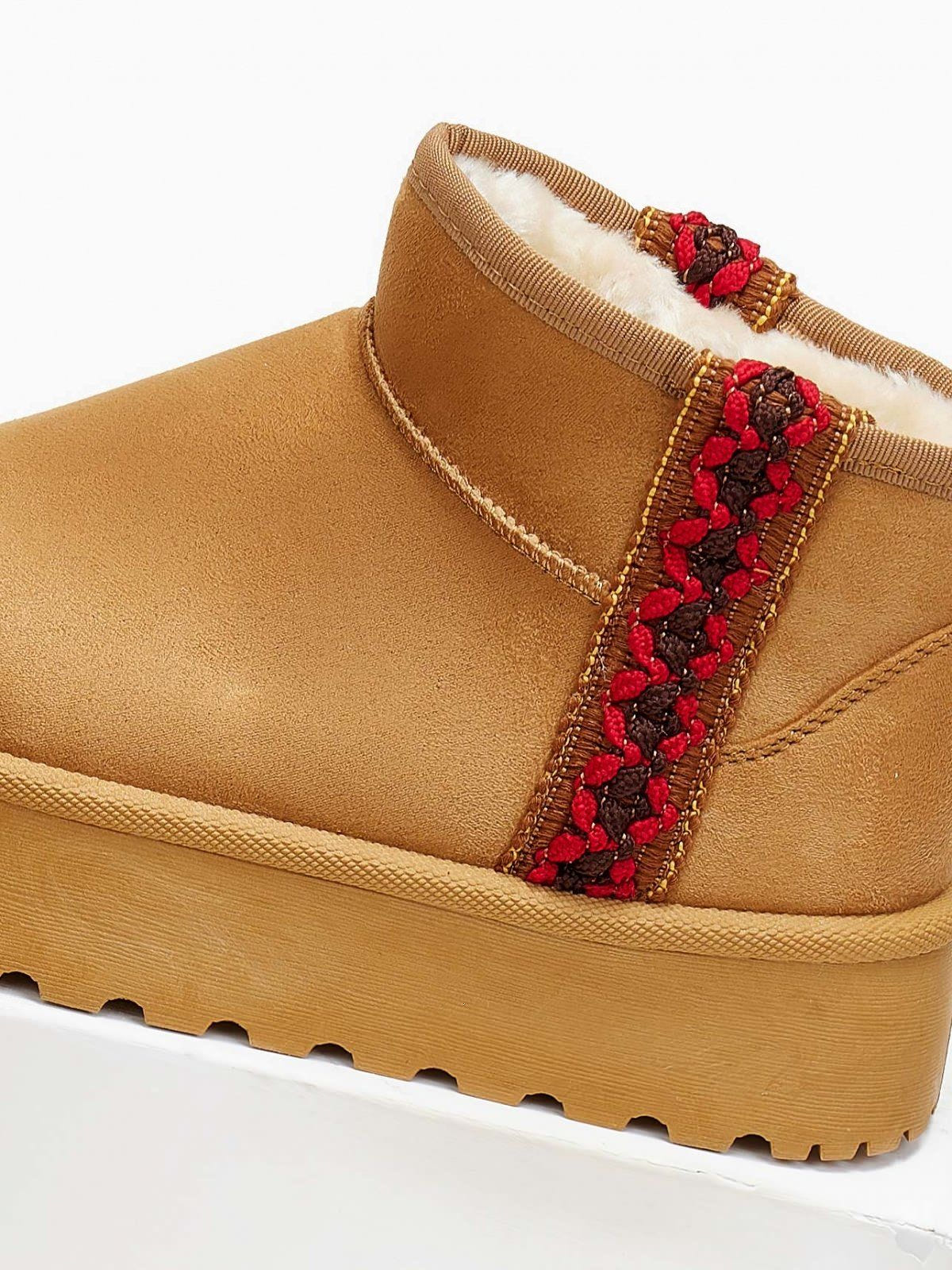 Μποτάκια με γούνα και boho τρέσα - Κάμελ - thefashionproject.gr - The Fashion Project