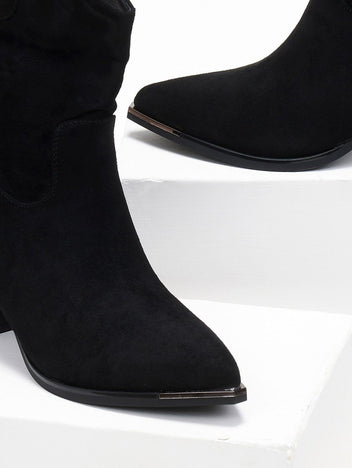 Μποτάκια suede cowboy με μεταλλικά στοιχεία Erynn - Μαύρο - thefashionproject.gr - ERYNN