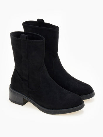 Μποτάκια suede με εξωτερική ραφή - Μαύρο - thefashionproject.gr - MIRA & MAX
