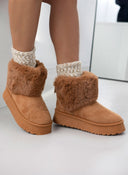 Μποτάκια suede με συνθετική γούνα - Κάμελ - thefashionproject.gr - The Fashion Project