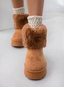 Μποτάκια suede με συνθετική γούνα - Κάμελ - thefashionproject.gr - The Fashion Project