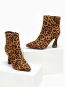 Μποτάκια suede με τακούνι καμπάνα - Μαύρο/Μπεζ - thefashionproject.gr - The Fashion Project