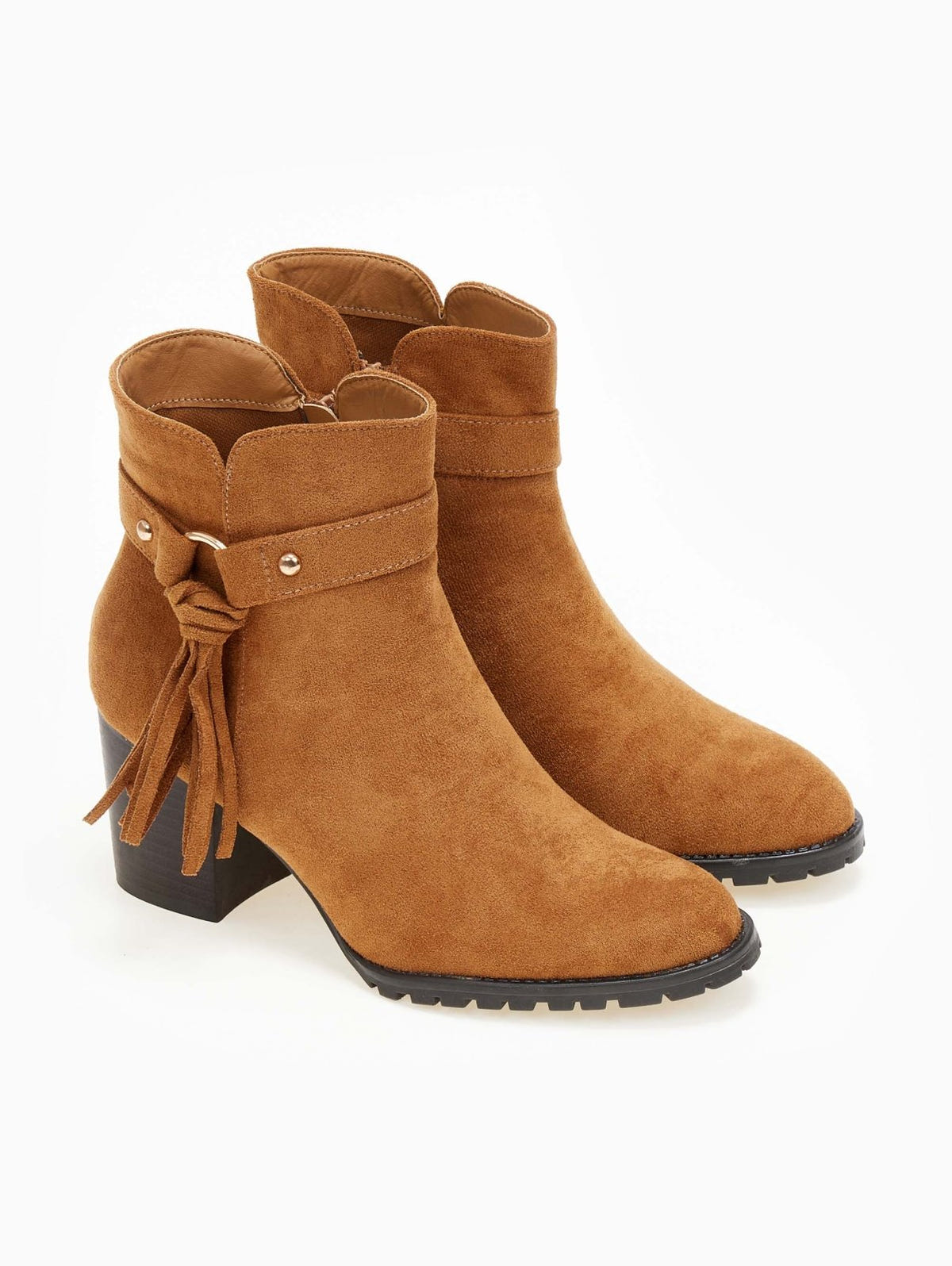 Μποτάκια suede με ζωνάκι και κρόσσια - Κάμελ - thefashionproject.gr - The Fashion Project