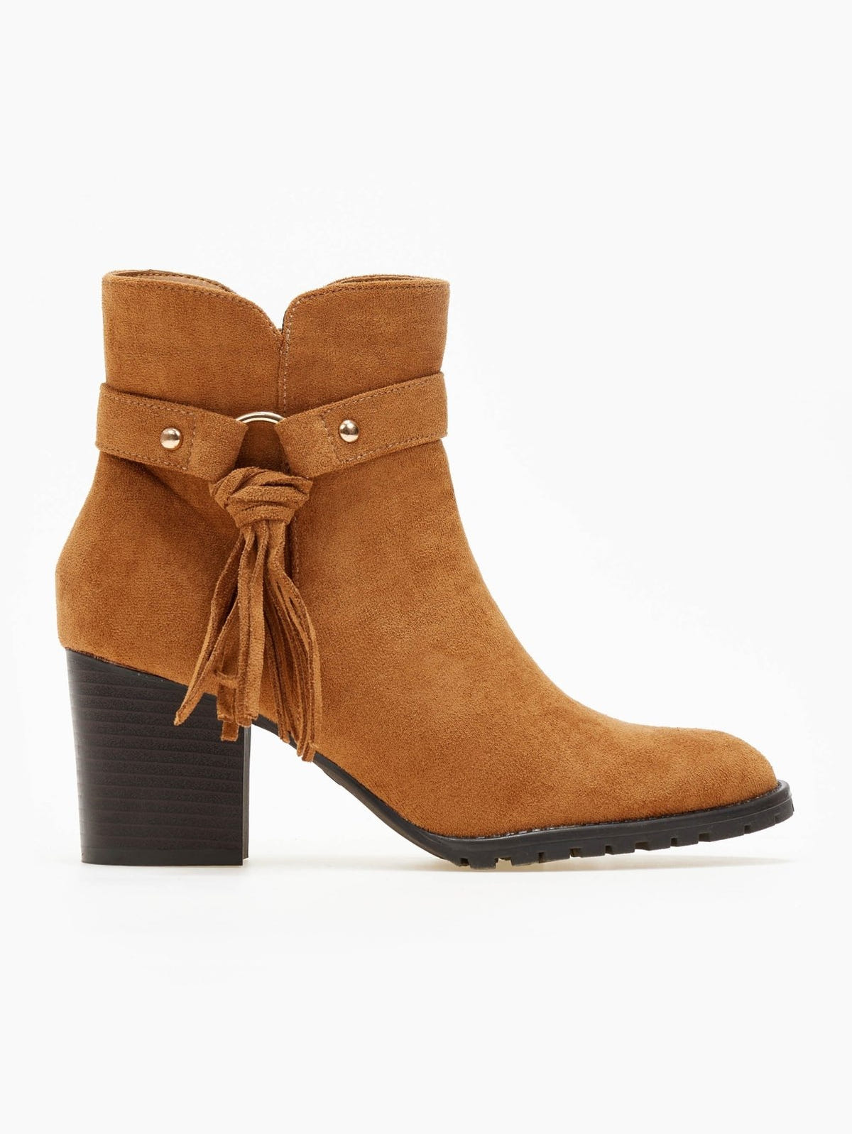 Μποτάκια suede με ζωνάκι και κρόσσια - Κάμελ - thefashionproject.gr - The Fashion Project