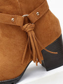 Μποτάκια suede με ζωνάκι και κρόσσια - Κάμελ - thefashionproject.gr - The Fashion Project