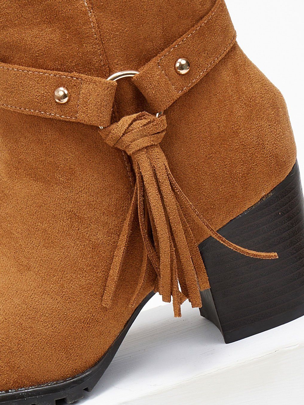 Μποτάκια suede με ζωνάκι και κρόσσια - Κάμελ - thefashionproject.gr - The Fashion Project