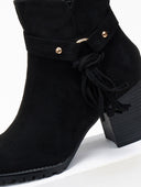 Μποτάκια suede με ζωνάκι και κρόσσια - Μαύρο - thefashionproject.gr - The Fashion Project
