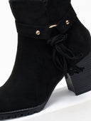Μποτάκια suede με ζωνάκι και κρόσσια - Μαύρο - thefashionproject.gr - The Fashion Project