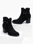 Μποτάκια suede με ζωνάκι και κρόσσια - Μαύρο - thefashionproject.gr - The Fashion Project