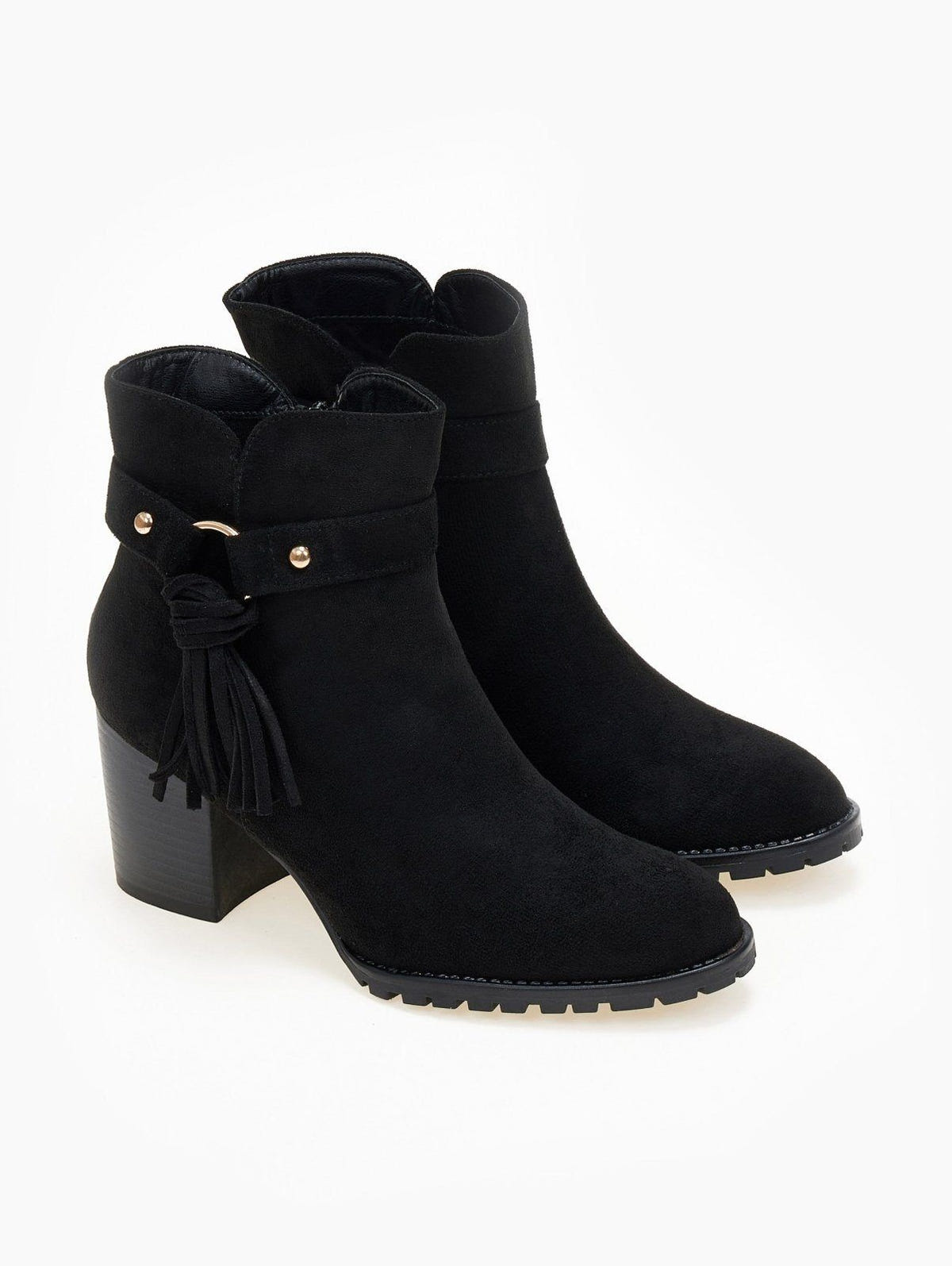 Μποτάκια suede με ζωνάκι και κρόσσια - Μαύρο - thefashionproject.gr - The Fashion Project
