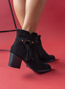Μποτάκια suede με ζωνάκι και κρόσσια - Μαύρο - thefashionproject.gr - The Fashion Project