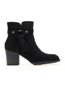 Μποτάκια suede με ζωνάκι και κρόσσια - Μαύρο - thefashionproject.gr - The Fashion Project