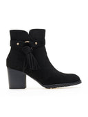 Μποτάκια suede με ζωνάκι και κρόσσια - Μαύρο - thefashionproject.gr - The Fashion Project