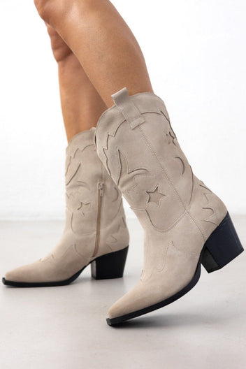 Μπότες cowboy καστόρινες PIECES 17152208 - Μπεζ - thefashionproject.gr - PIECES