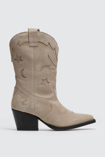 Μπότες cowboy καστόρινες PIECES 17152208 - Μπεζ - thefashionproject.gr - PIECES