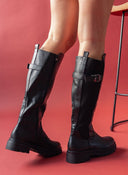 Μπότες φλατ με ριμπ κάλτσα στο πλάι - Μαύρο - thefashionproject.gr - The Fashion Project