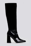 Μπότες κάλτσα λουστρίνι με τακούνι - Μαύρο - thefashionproject.gr - JOIA