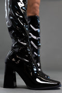 Μπότες κάλτσα λουστρίνι με τακούνι - Μαύρο - thefashionproject.gr - JOIA