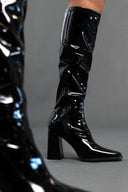 Μπότες κάλτσα λουστρίνι με τακούνι - Μαύρο - thefashionproject.gr - JOIA