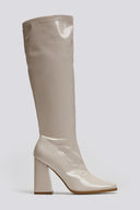Μπότες κάλτσα λουστρίνι με τακούνι - Μπεζ - thefashionproject.gr - JOIA
