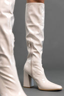 Μπότες κάλτσα λουστρίνι με τακούνι - Μπεζ - thefashionproject.gr - JOIA