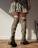Μπότες πάνω από το γόνατο suede - Χακί - thefashionproject.gr - The Fashion Project