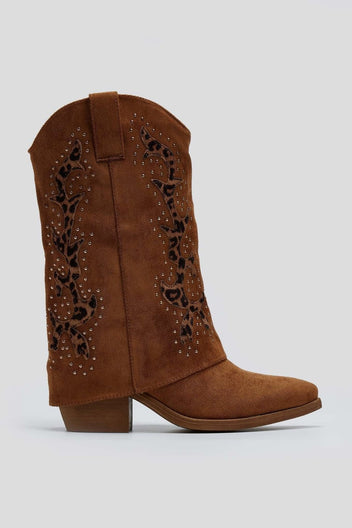 Μπότες suede μυτερές με γκέτα και τρουκς ERYNN - Κάμελ - thefashionproject.gr - ERYNN