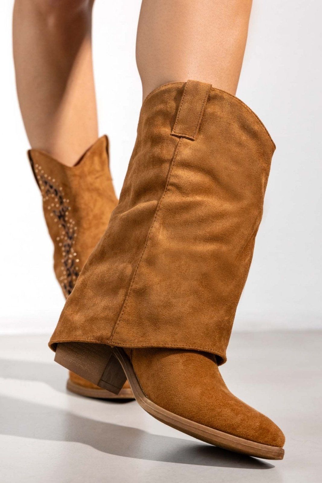 Μπότες suede μυτερές με γκέτα και τρουκς ERYNN - Κάμελ - thefashionproject.gr - ERYNN