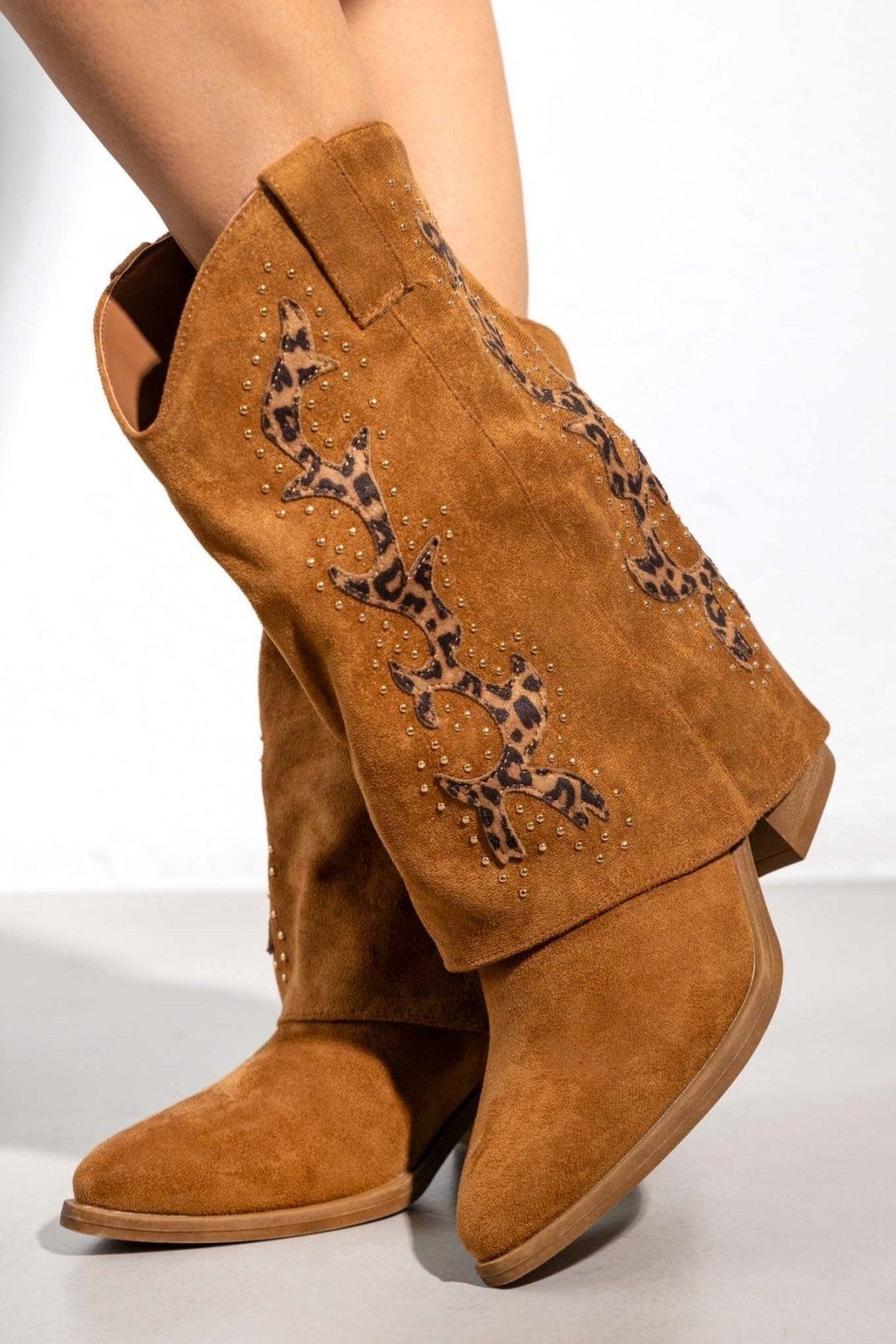 Μπότες suede μυτερές με γκέτα και τρουκς ERYNN - Κάμελ - thefashionproject.gr - ERYNN