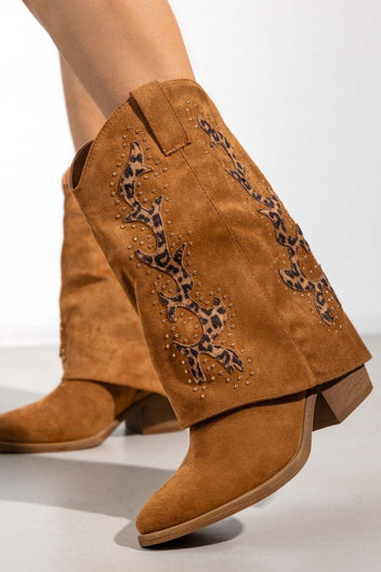 Μπότες suede μυτερές με γκέτα και τρουκς ERYNN - Κάμελ - thefashionproject.gr - ERYNN