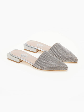 Mules ανοιχτά με στρας TFP - Ασημί - thefashionproject.gr - TFP
