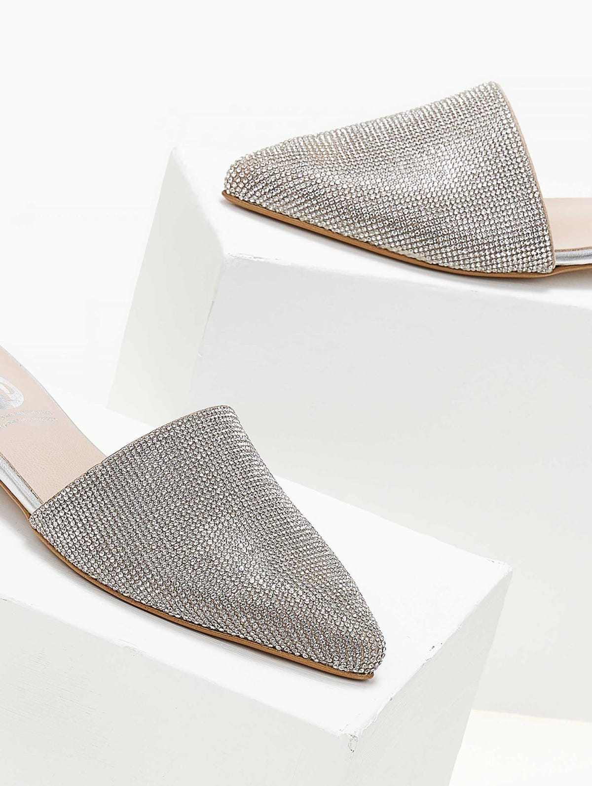 Mules ανοιχτά με στρας TFP - Ασημί - thefashionproject.gr - TFP