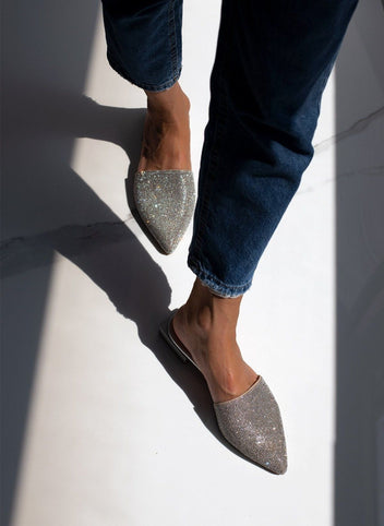 Mules ανοιχτά με στρας TFP - Ασημί - thefashionproject.gr - TFP