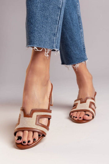 Mules ανοιχτά με ύφασμα ERYNN - Κάμελ - thefashionproject.gr - ERYNN