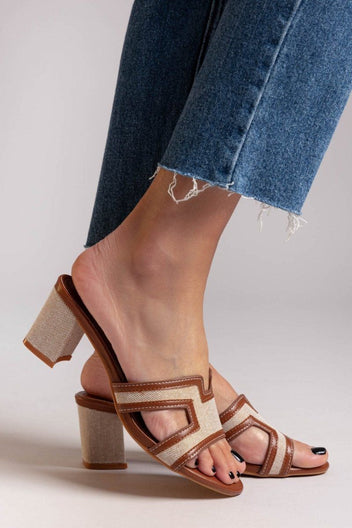 Mules ανοιχτά με ύφασμα ERYNN - Κάμελ - thefashionproject.gr - ERYNN