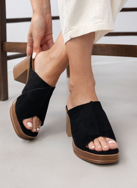 Suede Mules Platform Heel - Black