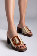 Mules από ψάθα με εφέ τοκά Refresh 172522 - Μπεζ - thefashionproject.gr - Refresh