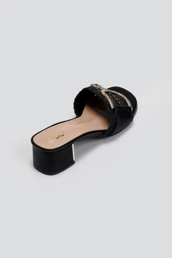 Mules από ψάθα με στρας ERYNN - Μαύρο - thefashionproject.gr - ERYNN