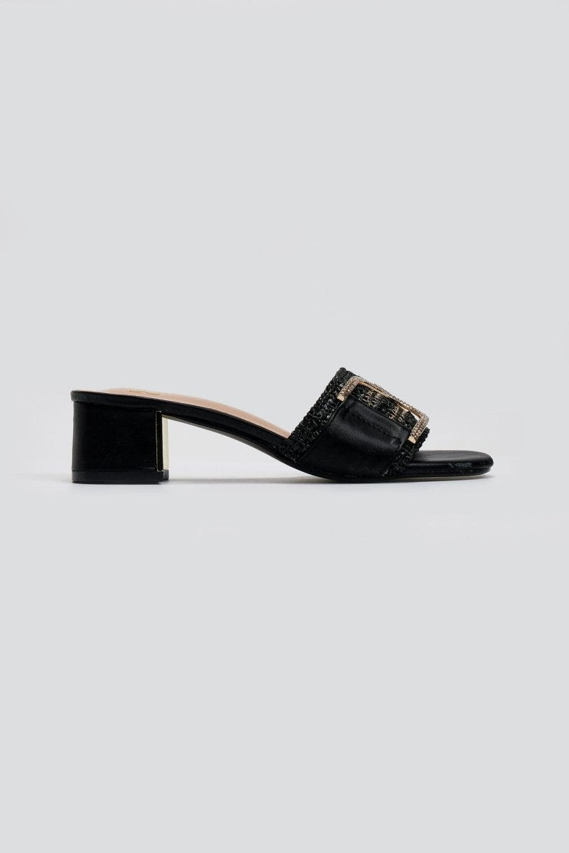 Mules από ψάθα με στρας ERYNN - Μαύρο - thefashionproject.gr - ERYNN