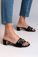 Mules από ψάθα με στρας ERYNN - Μαύρο - thefashionproject.gr - ERYNN
