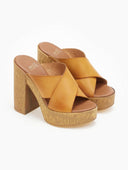 Mules crossover δερμάτινα με φελλό - Κάμελ - thefashionproject.gr - Estil