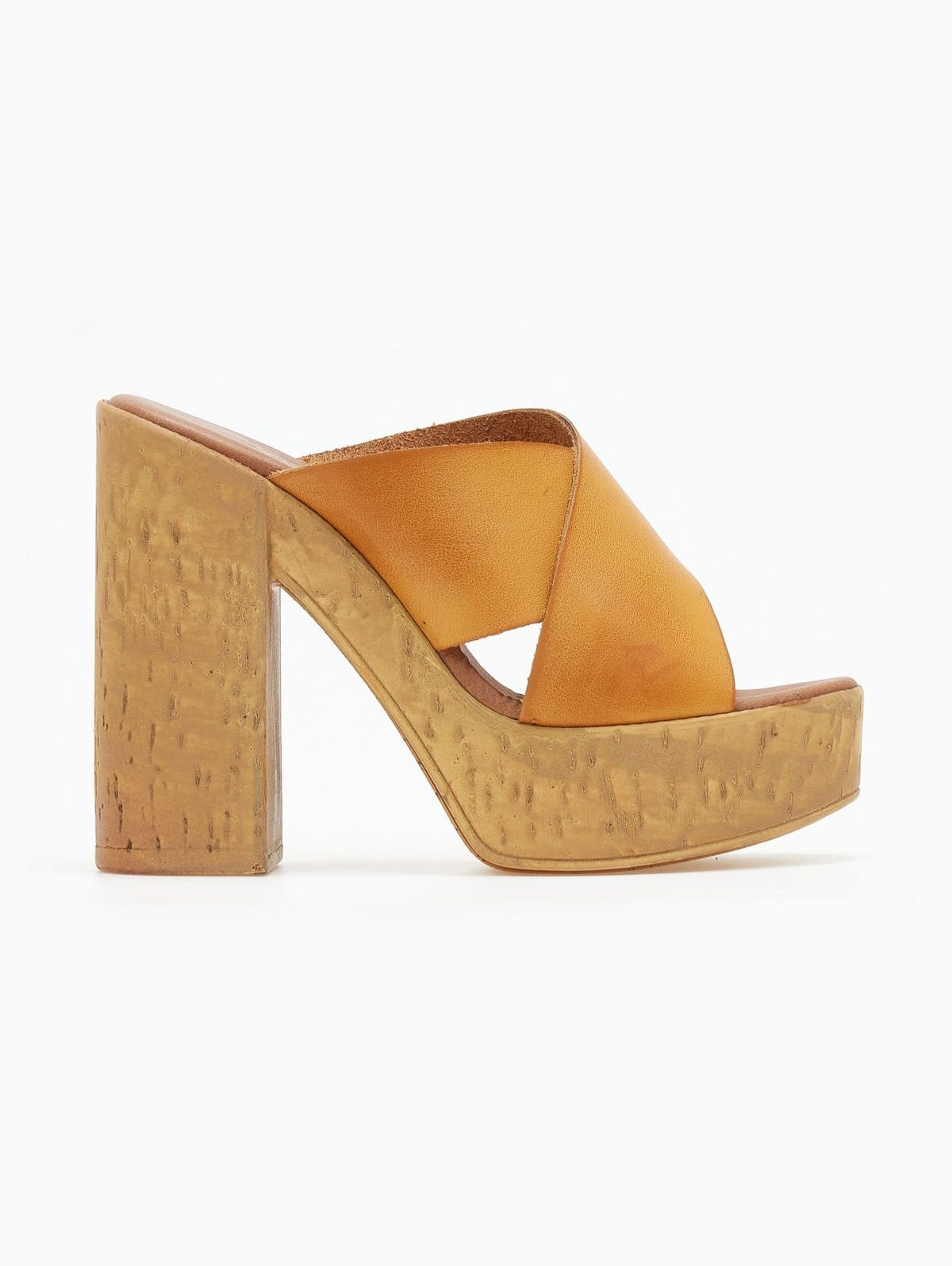 Mules crossover δερμάτινα με φελλό - Κάμελ - thefashionproject.gr - Estil