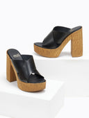 Mules crossover δερμάτινα με φελλό - Μαύρο - thefashionproject.gr - Estil