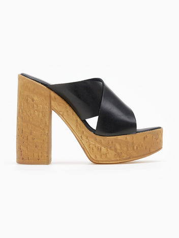 Mules crossover δερμάτινα με φελλό - Μαύρο - thefashionproject.gr - Estil